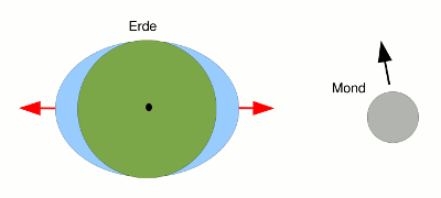 Grafik zu Erklärung der Gezeiten mithilfe des freien Falls